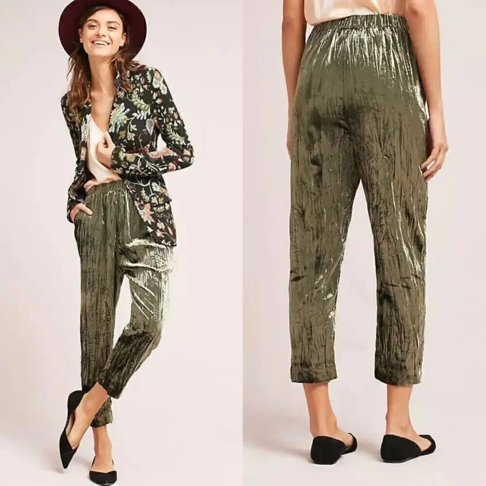 NWT Anthropologie by ETT:TWA Velvet Cropped Pants Sz M